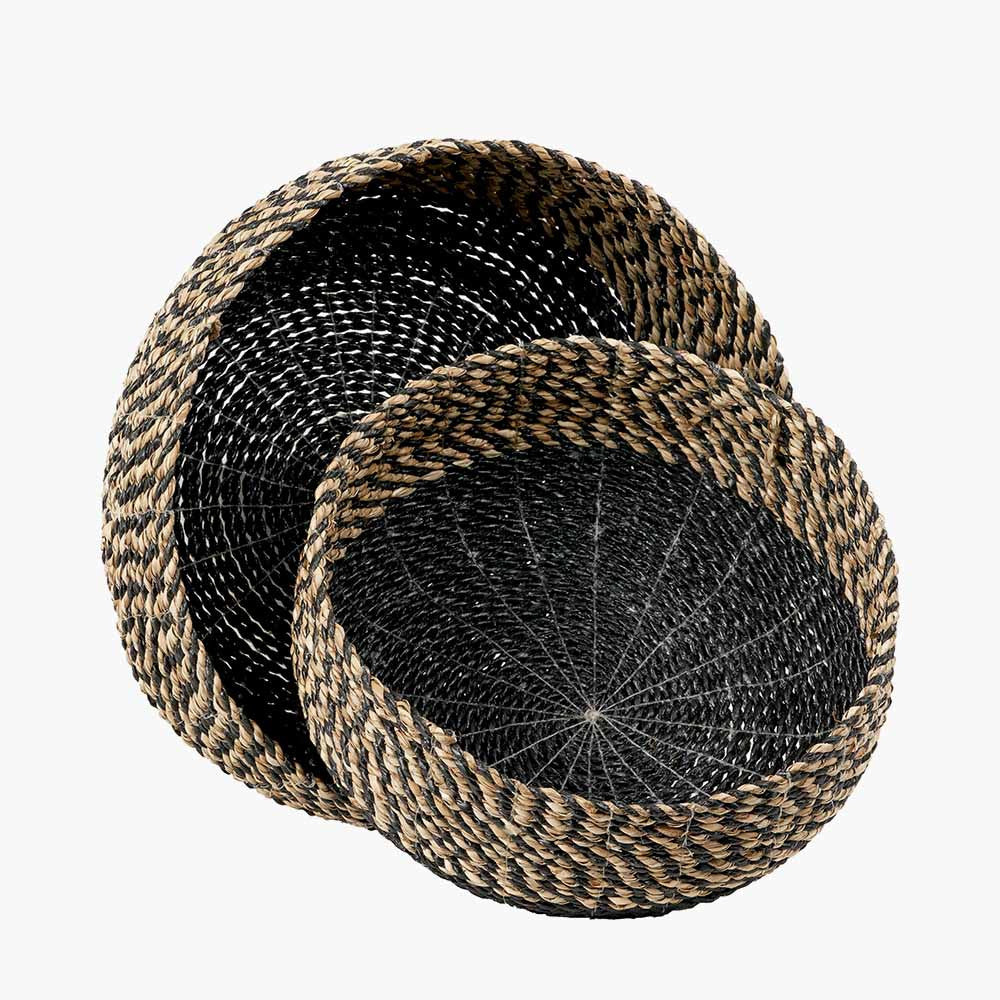 Set of 2 Seagrass Natural & Black Round Baskets
